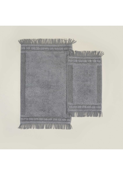 Luna 2'li Banyo Paspas Seti %100 Karde Pamuk Gri 60X90-40X60
