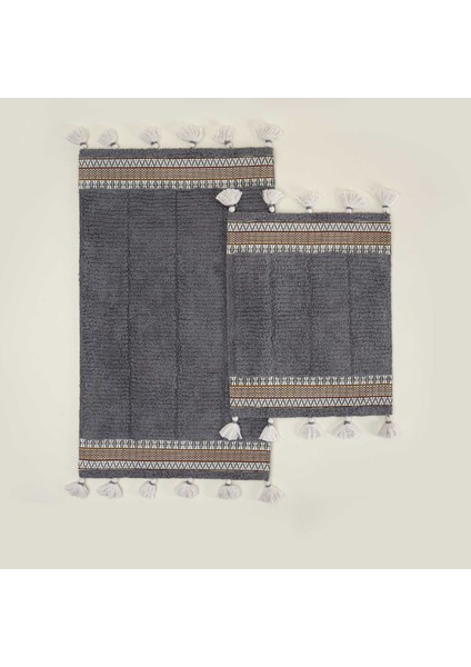 Rita 2'li Banyo Paspas Seti %100 Karde Pamuk Antrasit 60X90-40X60