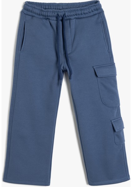 Oversize Eşofman Altı Kargo Cep Detaylı Beli Bağcıklı Pamuk Karışımlı