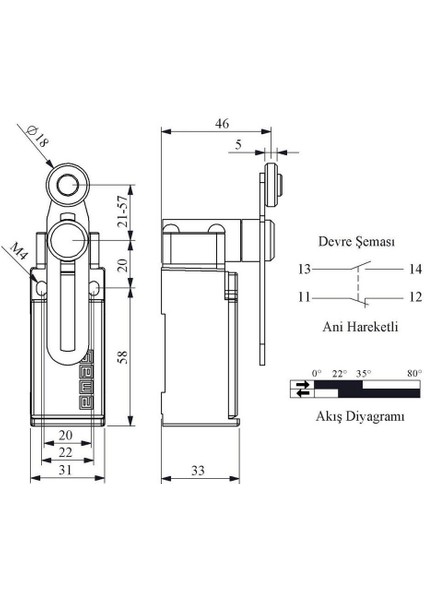 L51K13MEM122 Acısal Hark.18 mm Metal Mak.ayarlı Kısa Döner Kol fiyatları