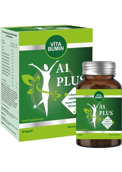 Vitabumin A1 Plus L-Carnitine Yeşil Çay Krom Bromealin İçeren Bitkisel Takviye 30 Kaspül