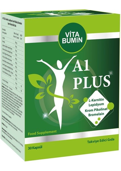 Vitabumin A1 Plus L-Carnitine Yeşil Çay Krom Bromealin İçeren Bitkisel Takviye 30 Kaspül