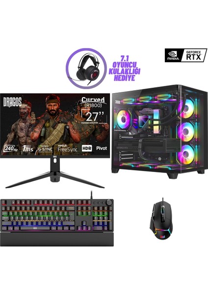 DRX7268 Ryzen 5 7600 16GB Ddr5 Ram 1tb Nvme 8gb RTX4060 27 Inç 240Hz Curved Sıvı Soğutmalı Oyuncu Bilgisayarı
