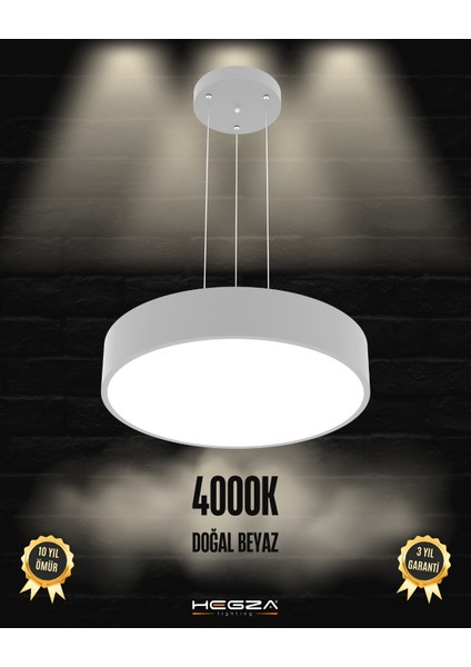 Drum 40cm (Gri Kasa, Doğal Beyaz) Ledli Modern LED Avize, Salon, Mutfak, Oturma Yatak Odası, Sarkıt