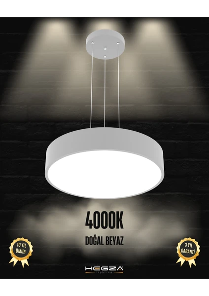 Hegza Lighting Drum 40cm (Gri Kasa, Doğal Beyaz) Ledli Modern LED Avize, Salon, Mutfak, Oturma Yatak Odası, Sarkıt