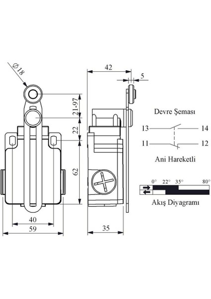 L2K13MEP123 Acısal Hark.ayar.18 mm Plast Mak.uzun Döner Kol