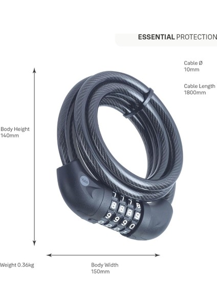Yale Essential Kablolu Bisiklet Kilidi 1800MM Şifreli YCC0101802 fiyatları