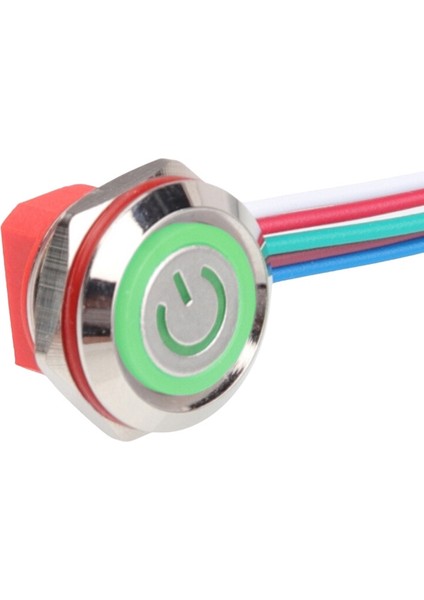 WD12C1-WIRED-P1-EC 12 mm Düz Yaylı Yeşil Işıklı Metal Buton - Kablolu