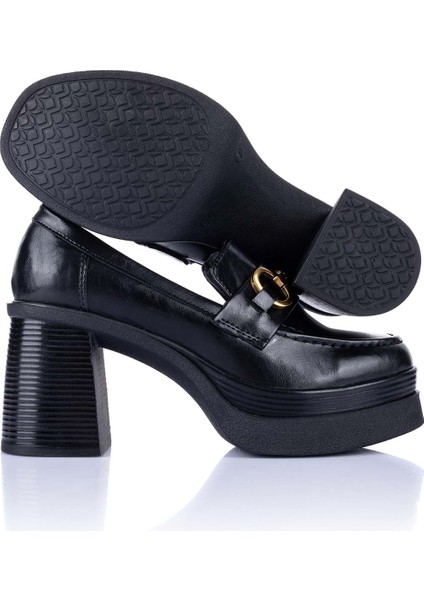 Janset Kadın Siyah Topuklu Loafer Ayakkabı modelleri