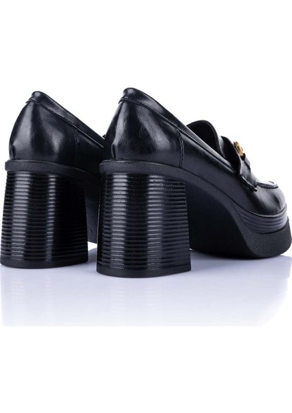 Janset Kadın Siyah Topuklu Loafer Ayakkabı fırsatları