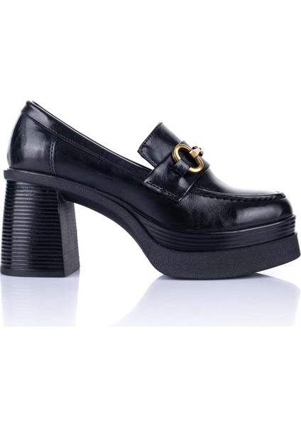 Janset Kadın Siyah Topuklu Loafer Ayakkabı
