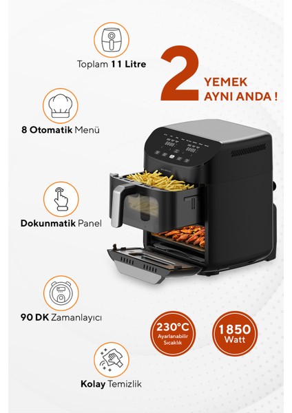 XXL 11 Litre Çift Hazneli Fastfryer (Yağsız Fritöz Airfryer ) HAF-11