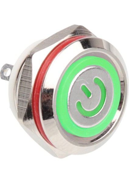 WD12C1-PIN-P1-EC 12 mm Düz Yaylı Işıklı Metal Buton - Yeşil