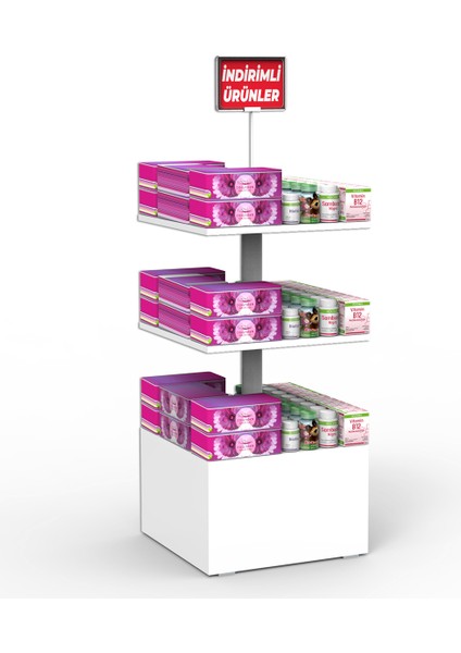 Indirim 3 Raflı 50X50 Ahşap Beyaz Orta Alan Standı