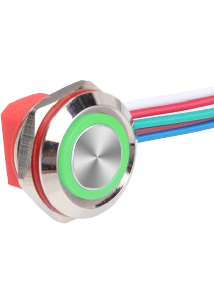 WD12C1-WIRED-P1-E 12 mm Düz Yaylı Yeşil Işıklı Metal Buton - Kablolu