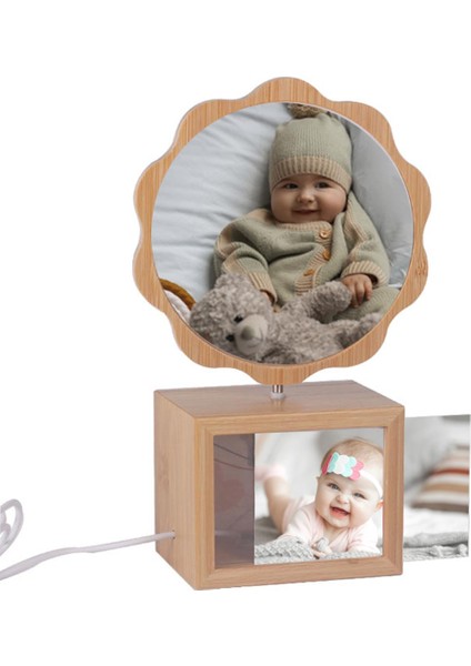 Dönen Ahşap LED Işıklı Papatya Fotoğraf Çerçevesi
