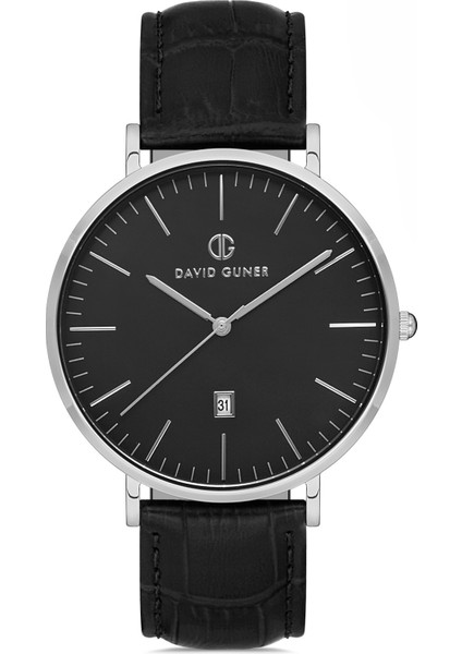 Davıd Guner Siyah Kadranlı Gümüş Kaplamalı Erkek Deri Kol Saati