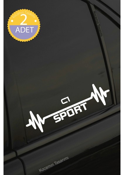 Citroen C1 Nabız Kalp Atışı Ritim C1 Araç Uyumlu Oto Sticker 2 Adet Beyaz 20*7cm