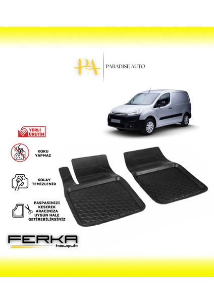 Paradise Auto Citroen Berlingo 2 2008-2019 Ön 2 Parça Uyarlanabilir Havuzlu Paspas