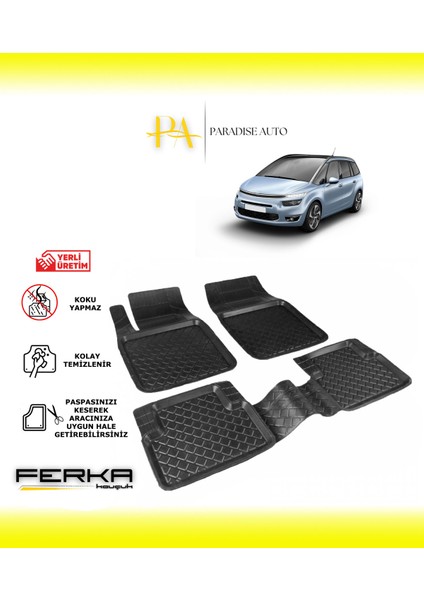 Citroen C4 Picasso 2013-2016 Uyarlanabilir Havuzlu Paspas