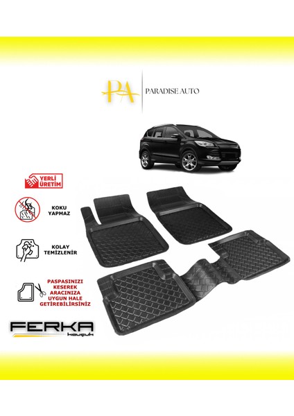 Paradise Auto Ford Kuga 2 2012-2019 Uyarlanabilir Havuzlu Paspas