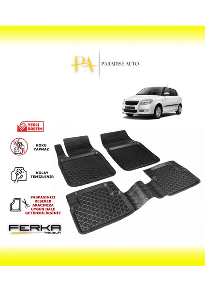 Paradise Auto Skoda Fabia 2  2007-2014 Uyarlanabilir Havuzlu Paspas