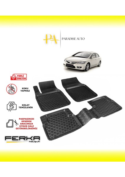 Paradise Auto Honda Civic 8 Sedan (Fd6) 2007-2012 Uyarlanabilir Havuzlu Paspas