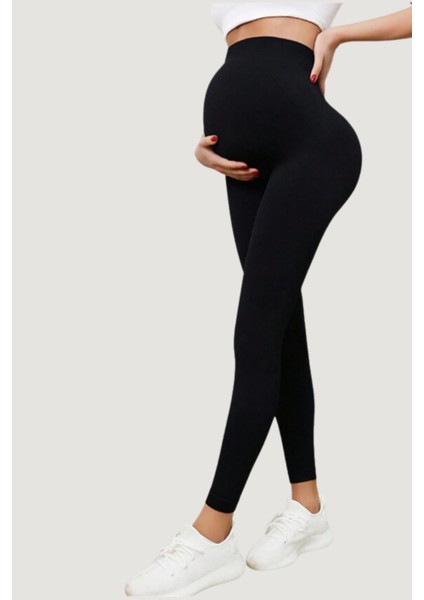 Içi Şardonlu Hamile Kadın Ayaksız Külotlu Çorap Siyah