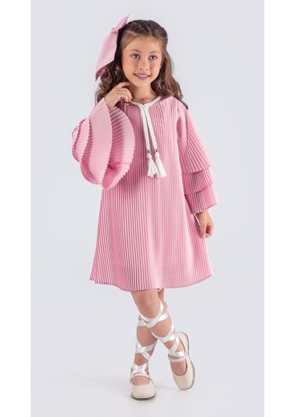 Kız Çocuk Krep Plise Elbise MNK0595