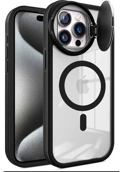 Apple iPhone 15 Pro Max Kılıf Kamera Lens Korumalı Kapaklı Wireless Şarj Özellikli Teleskop Kapak