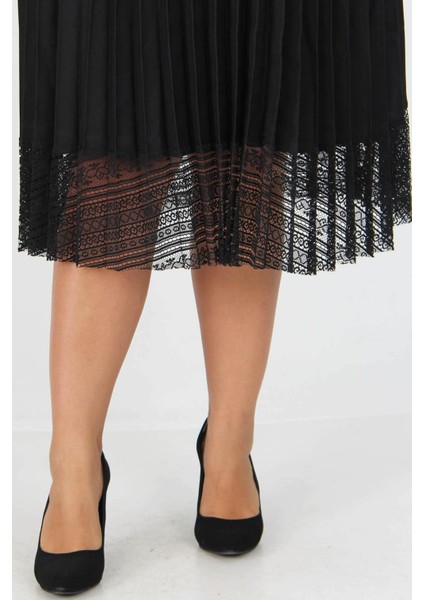 Dipmoda kadın piliseli dantel elbise APCX28 - Siyah indirimleri