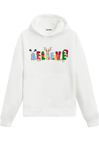 Believe Yılbaşı Hediyesi Yeni Yıl Temalı Tasarım Hoodie Noel Hediyesi Kapşonlu Sweatshirt