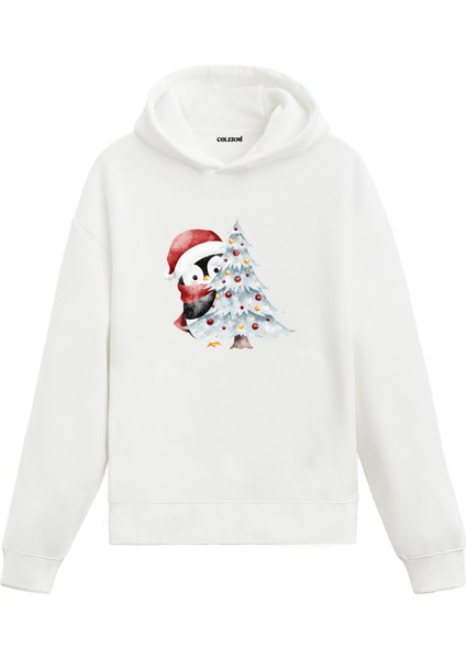 Penguenin Yılbaşı Ağacı Yılbaşı Hediyesi Yeni Yıl Temalı Tasarım Hoodie Kapşonlu Sweatshirt