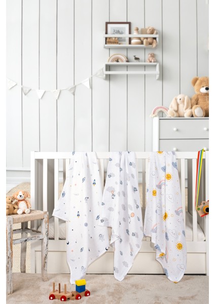 Çok Amaçlı Müslin Örtü & Battaniye 3'lü Set %100 Pamuk Oeko-Tex Sertifikalı Kutulu fırsatları