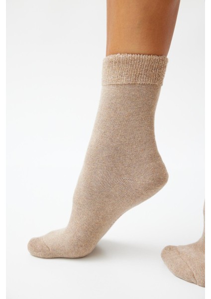 Kız Çocuk Havlu Çorap Bej Melanj modelleri