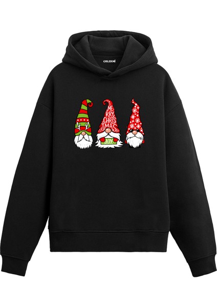 Noel Cüceleri Yılbaşı Hediyesi Yeni Yıl Temalı Tasarım Hoodie Noel Hediyesi Kapşonlu Sweatshirt