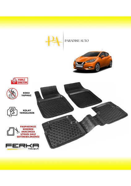 Paradise Auto Nissan Micra (K14) 2016 ve Üstü Uyarlanabilir Havuzlu Paspas