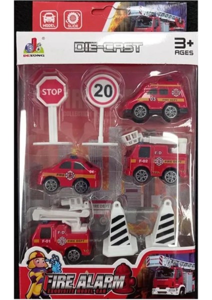 Oyuncak Itfaiye Arabası Seti - Metal Itfaiye Araçları - 8 Parça