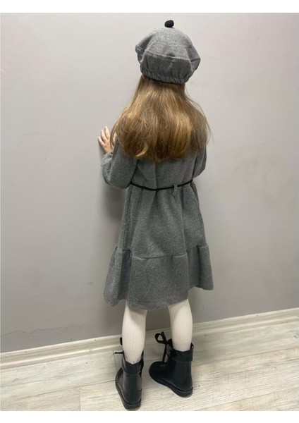 Kaşe Kumaş Şapkalı Kız Çocuk Elbise MNK0559