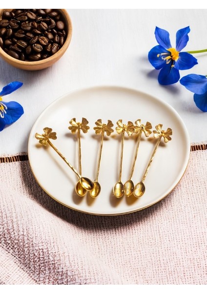 6'lı Şıklık Ikonu Altın Kelebek Desenli Dekoratif Çay Kaşığı Seti