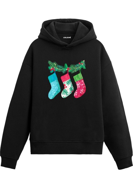 Noel Çorapları Yılbaşı Hediyesi Yeni Yıl Temalı Tasarım Hoodie Noel Hediyesi Kapşonlu Sweatshirt