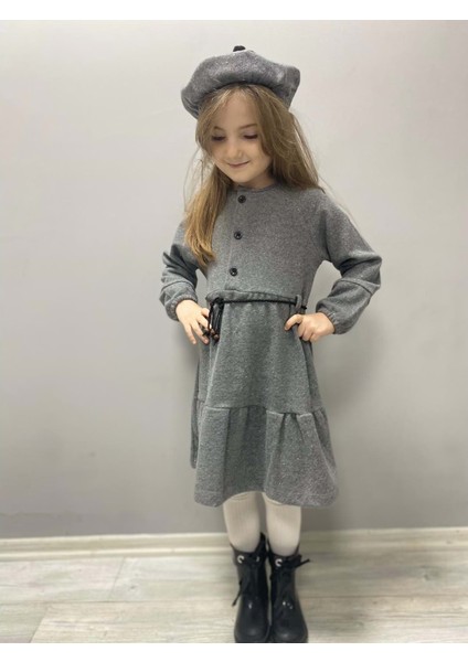 Kaşe Kumaş Şapkalı Kız Çocuk Elbise MNK0559