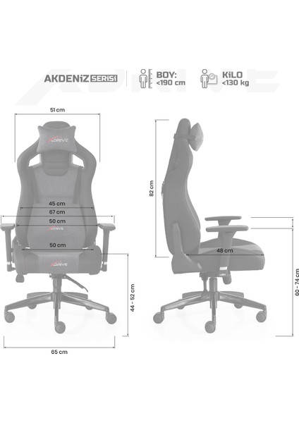 Xdrive Akdeniz Kumaş Profesyonel Oyuncu Koltuğu Gri/siyah