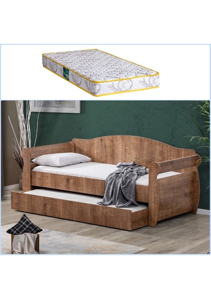 Yavrulu Yatak, Taht Yavrulu Karyola - Ceviz + 1 Adet Comfort Yatak