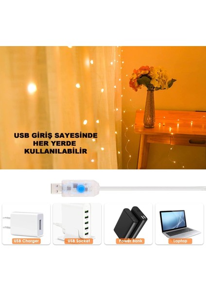 Ithınk LED Işık Zinciri 50 LED 5 Metre 8 Fonksiyon Sarı Işık
