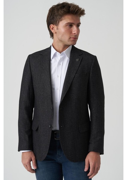 Amadora C4021 Slim Fit 6 Drop Kruvaze Ceket Desenli