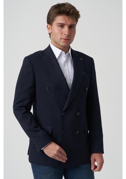 Amadora C4021 Slim Fit 6 Drop Kruvaze Ceket Desenli
