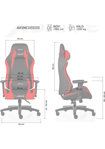 Xdrive Akıncı Profesyonel Oyun | Oyuncu Koltuğu Kırmızı/siyah