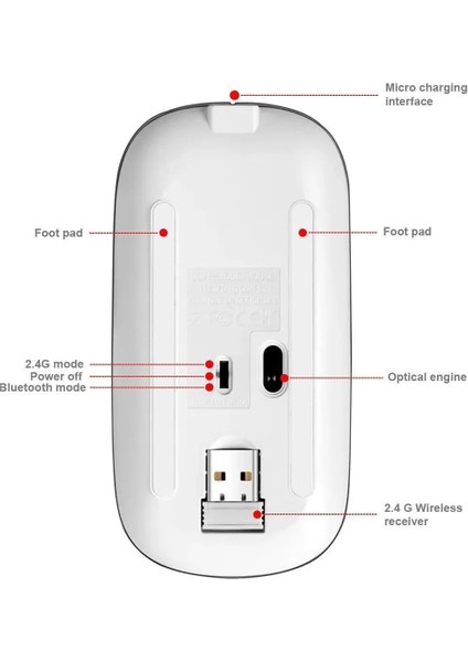 Şarjlı Kablosuz Mouse Bluetooth 2.4ghz Rgb Işıklı Sessiz Tıklama Tablet Telefon Bilgisayar Uyumlu
