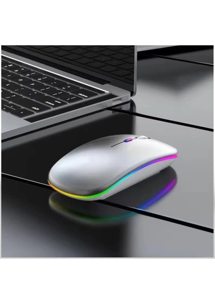 Şarjlı Kablosuz Mouse Bluetooth 2.4ghz Rgb Işıklı Sessiz Tıklama Tablet Telefon Bilgisayar Uyumlu